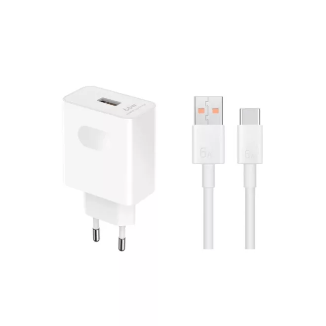 Honor gyári SuperCharge 66W Gyorstöltő + USB to USB-C 1m kábel, Fehér (HN-200330E00)