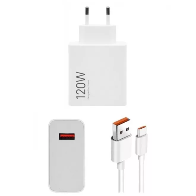 XIAOMI gyári HyperCharge 120W töltő + USB to USB-C 1m kábel, Fehér (MDY-14-EE)