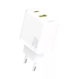   25W GaN USB és USB-C fali telefon és tablet gyorstöltő, PD, QC 3.0 GaN Fehér (DUDAO - A26T)