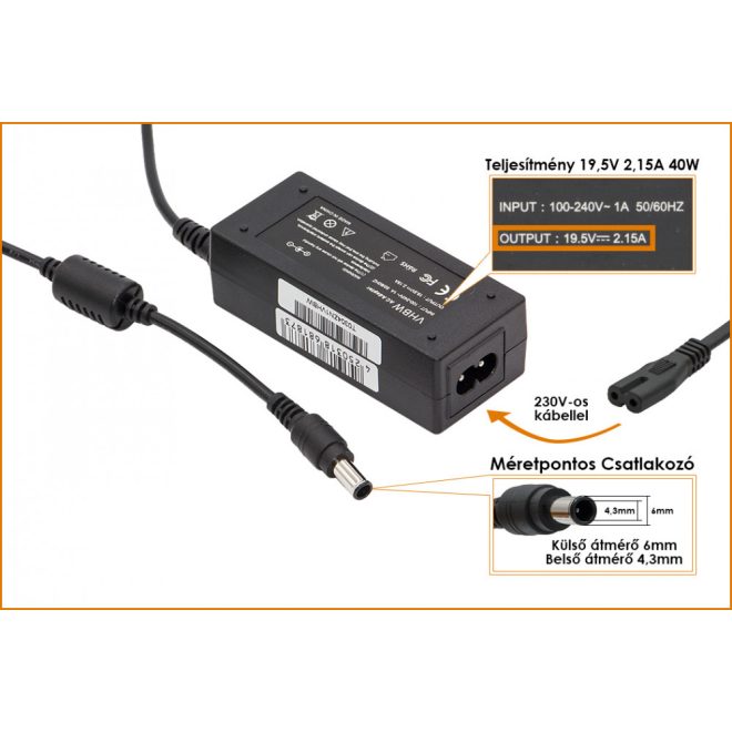 Sony VPC VPC-W21 19,5V 2.15A 42W-os új, gyárival megegyező minőségű helyettesítő laptop töltő