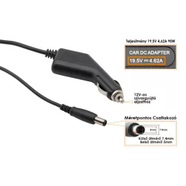   Dell PA-10 19.5V 4.62A 90W helyettesítő új autós töltő (9T215, PA-1900-02D2)