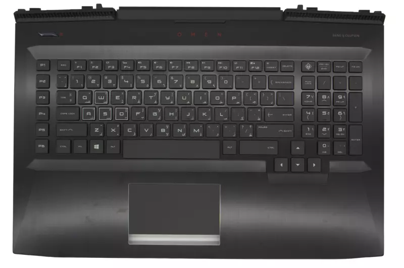 HP Omen 17T-AN0, 17-AN1, gyári új arab háttér-világításos fekete billentyűzet modul touchpaddal (150W, kis Center-Pin nyílás) (L14993-171)