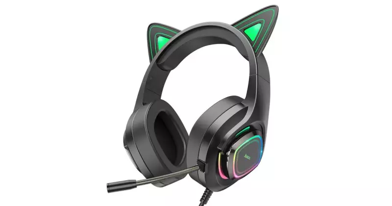 hoco. W107 Cute Cat fekete RGB világítós cicafüles vezetékes gamer headset, fejhallgató (W107)