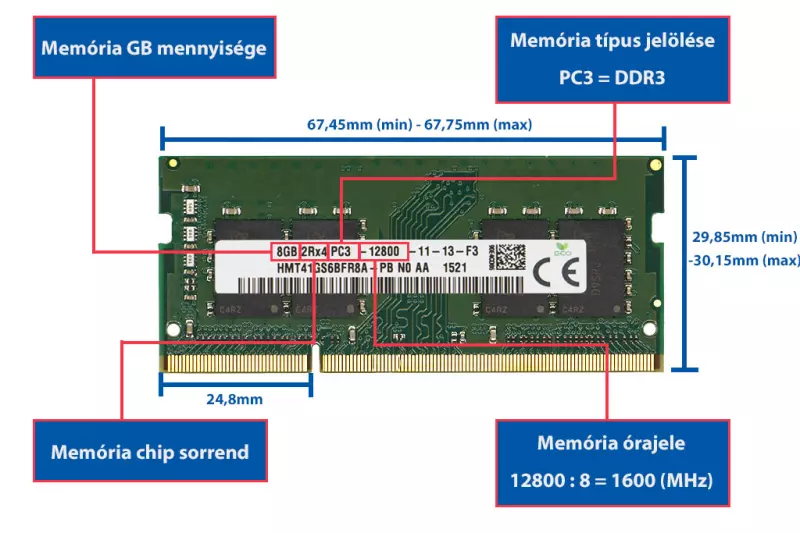 Asus X55 X55V 8GB DDR3 1600MHz - PC12800 laptop memória