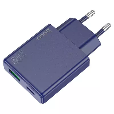 Hoco N45 Biscuit PD 30W + QC3.0 hálózati töltő, 1 db USB-C, és 1 db USB-A, USB-C/USB-C kábellel, kék (N45)
