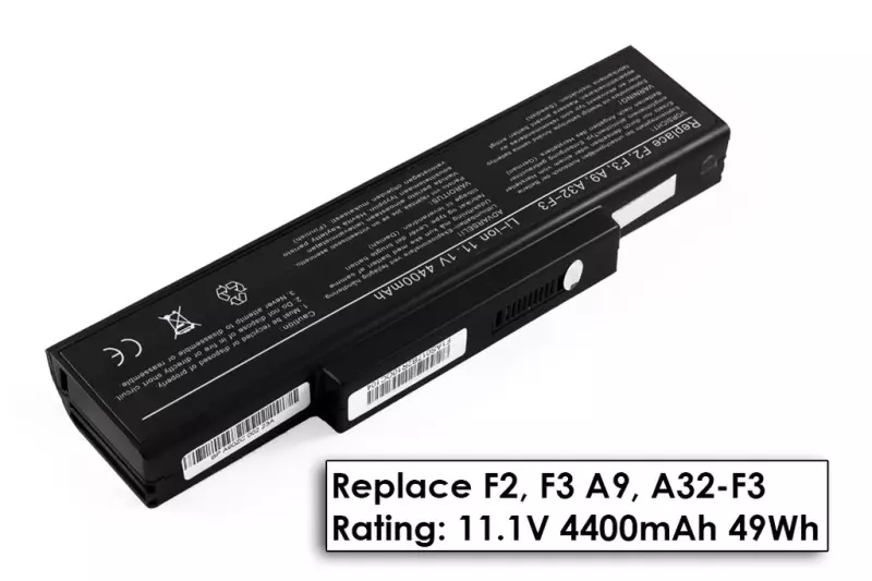 Asus F3 F3SA laptop akkumulátor, új, gyárival megegyező minőségű helyettesítő, 6 cellás (4400mAh)