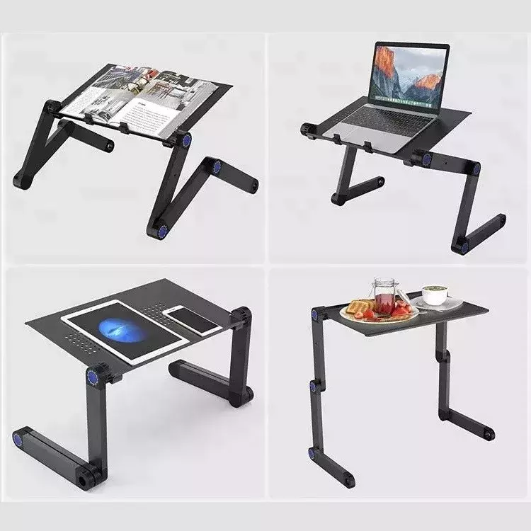 Univerzális laptoptartó max 17 colos laptophoz, multifunkciós, több ponton állítható, dupla hűtőventilátorral, egértartóval, tálcával, fekete