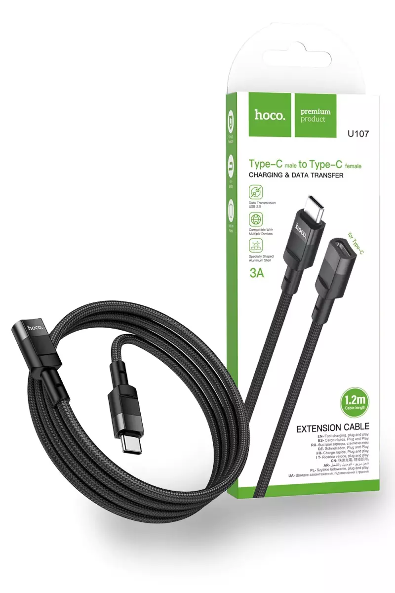 hoco. U107 USB-C (apa) - USB-C (anya)  Type-C hosszabbító adatkábel, töltőkábel, 1,2m (U107)