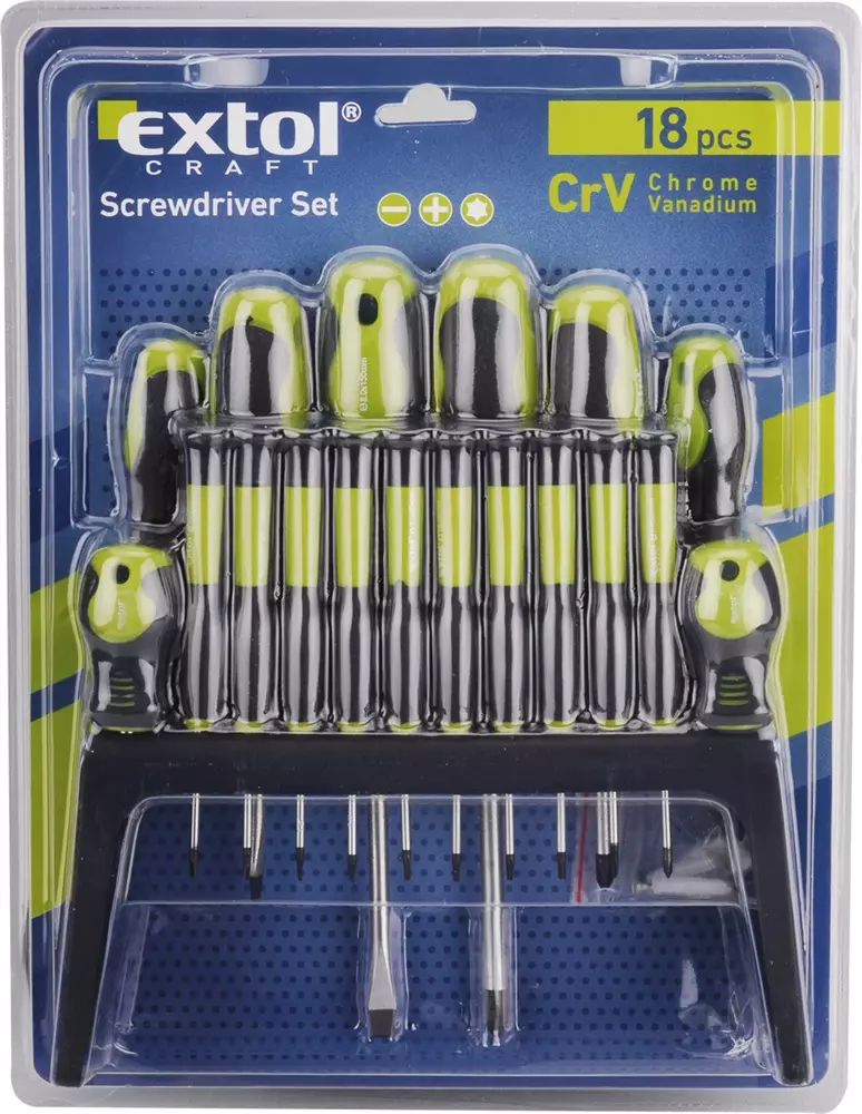 EXTOL® Craft 18db-os csavarhúzó készlet műanyag tartóállvánnyal (53145)