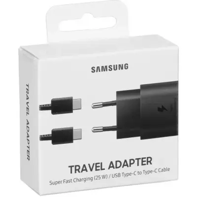 Samsung Gyári Galaxy 25W Telefon és Tablet Adapter, Töltő + USB-C kábel 1m | Fekete (EP-TA800)