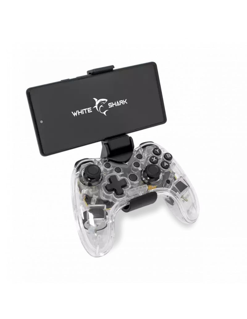White Shark LEGION GPW-8039 RGB Vezeték Nélküli Kontroller, Android/iOS/N-Switch/Win PC/PS4/PS3 Digitális Wireless BlueTooth Gamepad, Átlátszó