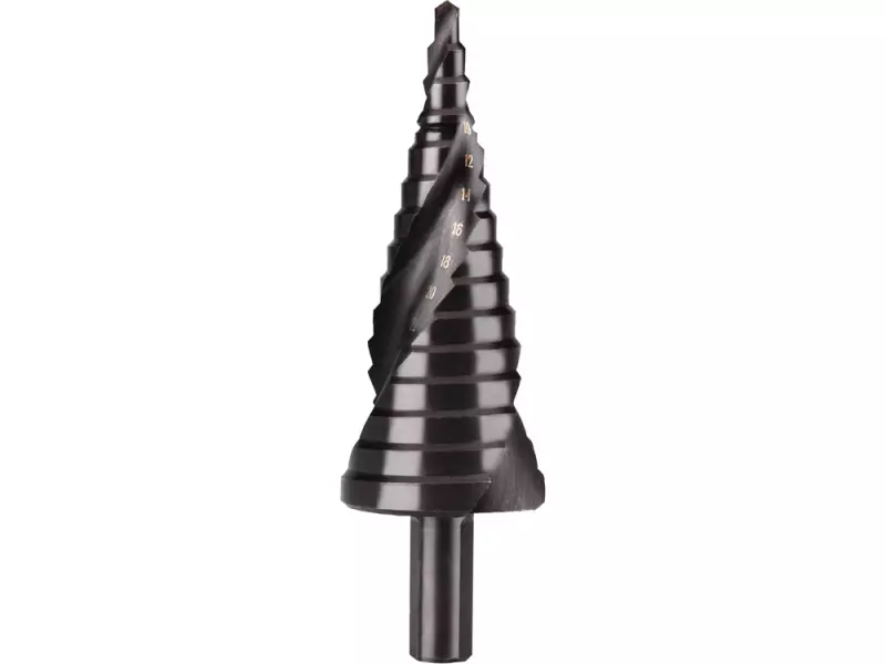 EXTOL® Craft lépcsős fémfúró készlet, 3db, (4-12mm/1mm lépcsőfok, 4-20mm/2mm, 4-32mm/2mm), 10mm befogás, max 4mm vastag anyagokhoz, spirállal (20092)