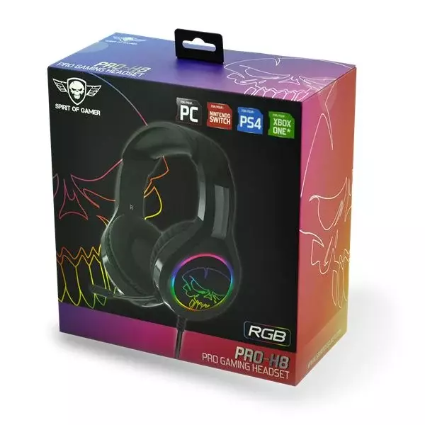 Spirit of Gamer PRO H8 RGB Dark világítós gamer fejhallgató, headset mikrofonnal (MIC-PH8)
