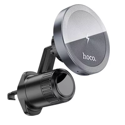 hoco. HW6 Vision Autós szellőzőre rögzíthető mágneses telefon tartó és vezeték nélküli gyorstöltő iPhone készülékekhez, szürke (HW6)