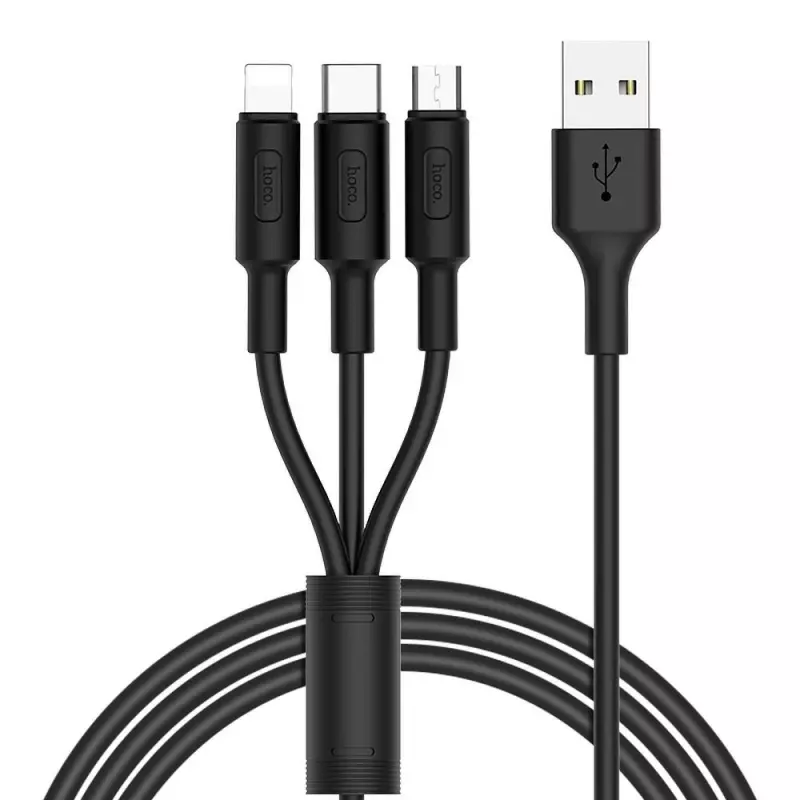 hoco. X25 Soarer 3-in-1 USB telefon és tablet töltőkábel 1 méter, fekete, Lightning, microUSB, USB-C (X25)