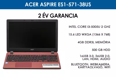 Acer Aspire ES1-571-38US (Piros) | Intel Core i3-5005U 2 GHz | 4GB RAM | 500GB HDD | Intel HD Graphics 5500 | WIFI | Webkamera | Win 10 | 2 év garancia!