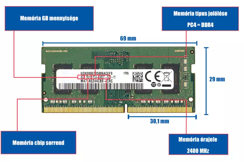 4GB DDR4 2400MHz új laptop memória
