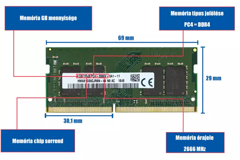 4GB DDR4 2666MHz új laptop memória