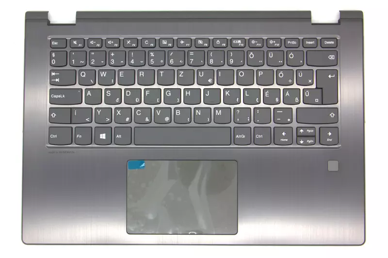 Lenovo IdeaPad Yoga 530-14IKB szürke színű gyári új magyar billentyűzet modul + touchpad, ujjlenyomat-olvasó (5CB0R08873)