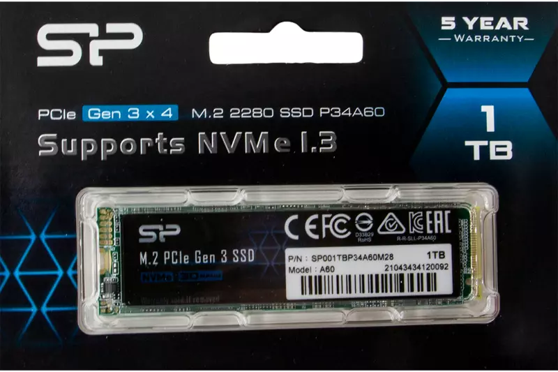 1TB Silicon Power A60 NVMe M.2 PCIe Gen 3x4 SSD kártya (2280) (SP001TBP34XD8005)