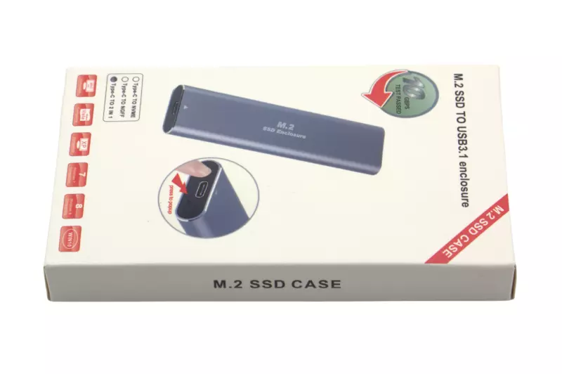 M.2 (NVME) SSD-hez külső fém ház Type-C (USB-C) és USB 3.1 kábellel (támogatott SSD méret: 2230, 2242, 2260, 2280)