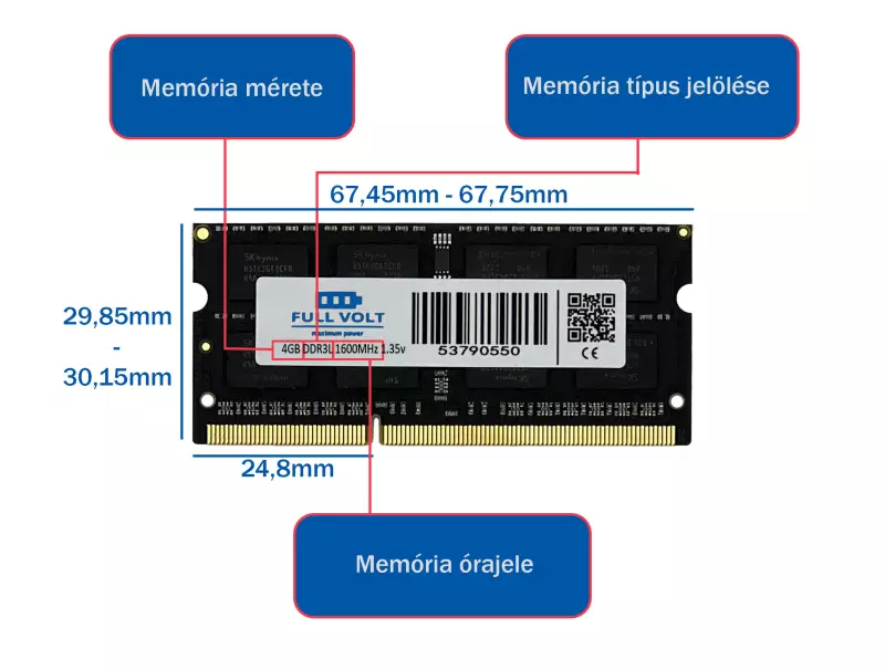 Asus X555 sorozat X555UF 4GB DDR3L (PC3L) 1600MHz - PC12800 laptop memória
