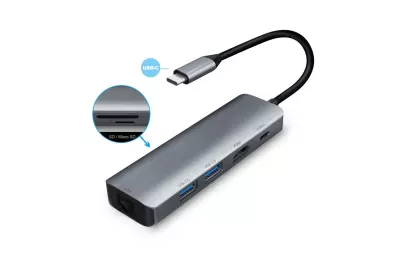 VCOM Type-C USB HUB - HDMI, SD kártya, RJ-45, 2db USB 3.0 porttal (CU4392)