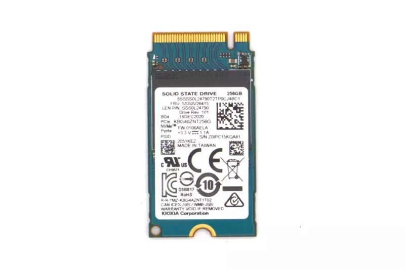 Toshiba KIOXIA 256GB M.2 NVMe PCIe SSD meghajtó, (2242) (KBG40ZNT256G)