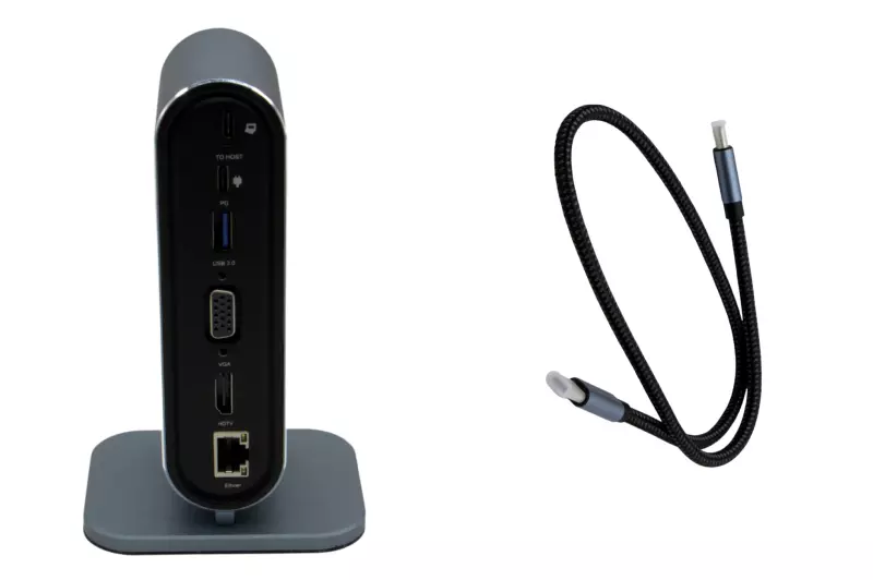 USB-C álló 12 portos HUB, asztali dokkoló HDMI, VGA, 2db USB-C, SD/microSD kártya olvasó, RJ-45 (Internet), 3,5mm audio, 4db USB 3.0 portokkal
