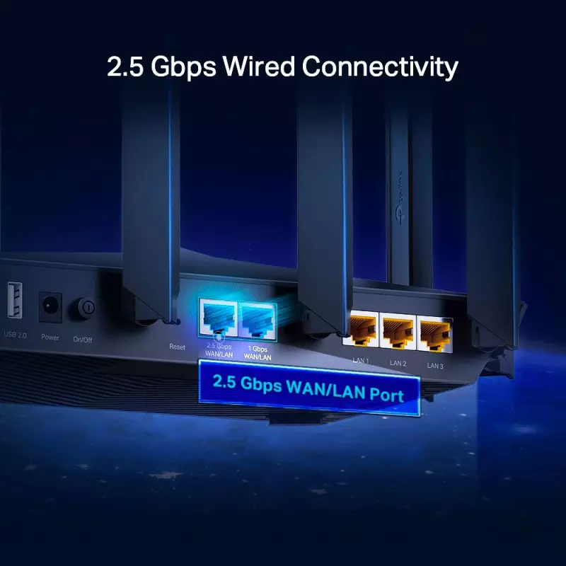 TP-Link AX6600 Tri-Band Gigabit WiFi 6 Router 1xWAN(2,5 Gbps) + 1xWAN/LAN (1 Gbps) 3xLAN(1 Gbps) + 2xUSB, Archer AX90 (AX90)