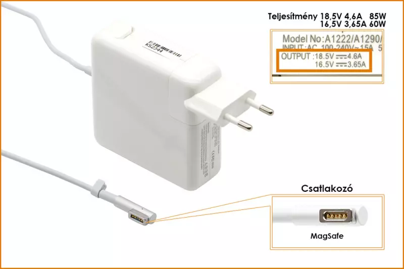 Apple 18.5V 4.6A 85W MagSafe helyettesítő új töltő (A1222, A1172)