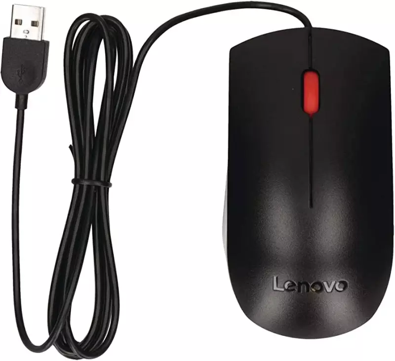 Lenovo Essential Ergonomikus USB Optikai Egér Fekete, Piros görgetővel (4Y50R20863)