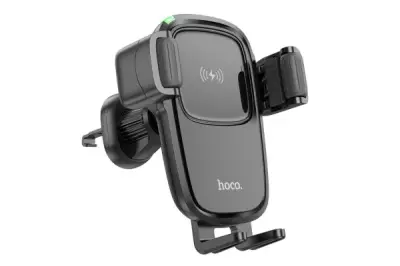 hoco. HW1 Pro autós szellőzőre rögzíthető telefon tartó és vezeték nélküli gyorstöltő, fekete (HW1)