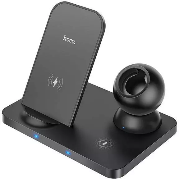 hoco. CW33 Ultra-Charge indukciós vezeték nélküli 3-in-1 telefon, okosóra és fülhallgató töltő állvány, 15W, fekete (CW33)