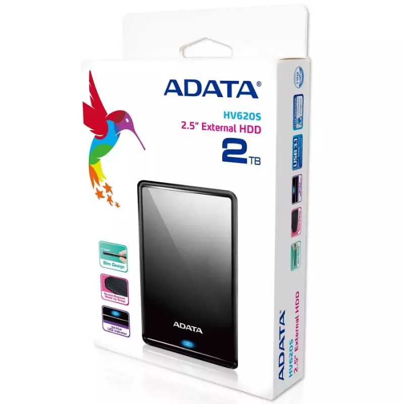 ADATA HV620S 2TB Slim USB 3.1 fekete külső winchester, AHV620S-2TU31-CBK