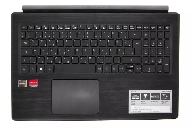 Acer Aspire A315-41, A315-41G használt magyar fekete billentyűzet modul touchpaddal és hangszóróval (6B.GY9N2.018)