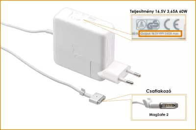 Apple MacBook 16.5V 3.65A 60W MagSafe 2 gyári új töltő, A1435