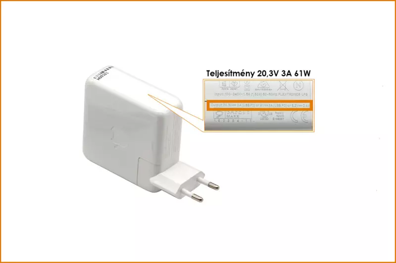 Apple MacBook 20.3V 3A 61W USB-C (Type-C) gyári új töltő (A1718) (kábel nélkül)