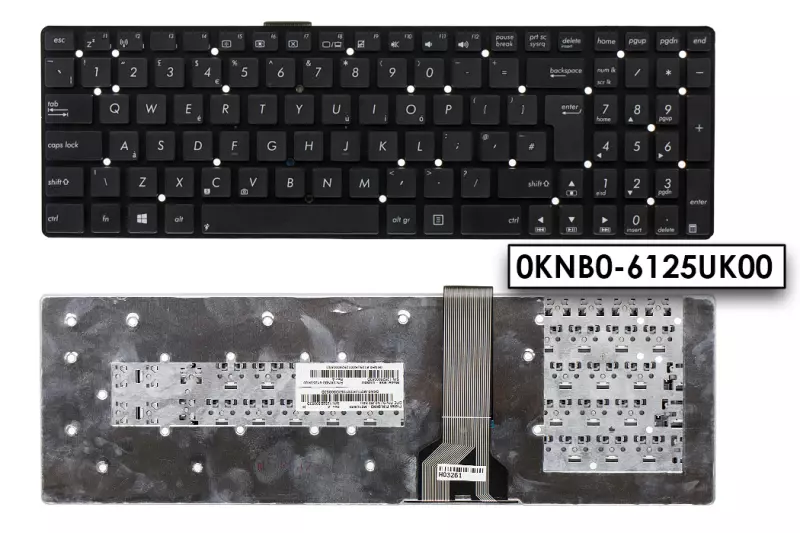 Asus K55A, K55VD, K55VM gyári új angol (UK) fekete keret nélküli billentyűzet (Win8) (0KNB0-6104UK00)