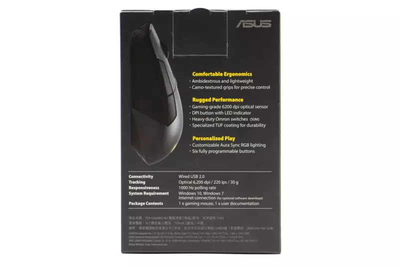 Asus TUF Gaming M5 fekete 6200 DPI-s USB egér (90MP-0140-B0UA00)