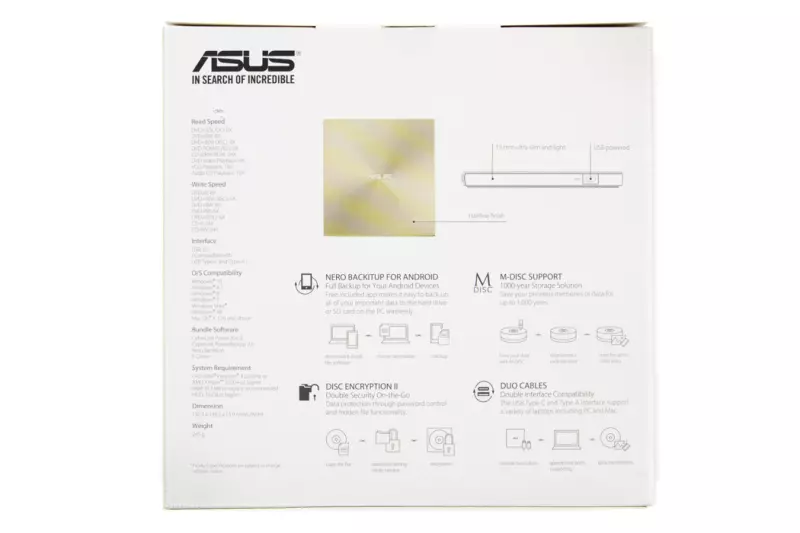 Asus ZenDrive USB Ultra Slim arany külső DVD Író (SDRW-08U9M-U)