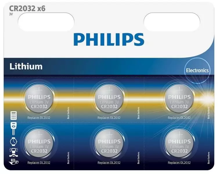 CR2032 x 6db CMOS elem, 3V-os Philips