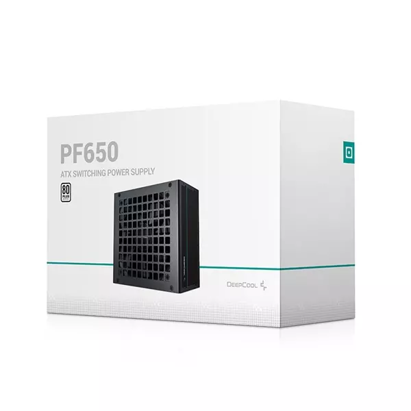 DeepCool 650W Desktop Tápegység, 12cm ventilátor, ATX12V V2.4, Aktív PFC, PC tápkábellel (PF650)