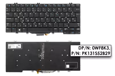 Dell Latitude 5280, 5290, 7280, 7290, 7380, 7390 MAGYAR háttér-világításos laptop billentyűzet (WF8K3, 0WF8K3)