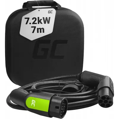 Green Cell Type 2 EV töltőkábel elektromos autóhoz, Audi, BMW, Volkswagen, Tesla, stb., 7.2kW, 32A, 7m, fekete (EV10)