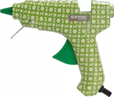 EXTOL® CRAFT Melegragasztó pisztoly 40 Wattos | Zöld, fehér virág mintával | Ragasztórúd átmérő: 11mm (422100)