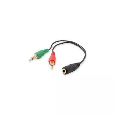 Equip 3,5mm jack Audió Y közösítő/átalakító kábel, 1 x anya csatlakozó, 2 x apa csatlakozó, 13cm, Audio eszközökhöz (147942)
