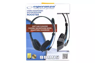 Esperanza Rooster sztereó fejhallgató mikrofonnal, fekete-kék (csatlakozó: 2x audio jack, most AJÁNDÉK 1x csatlakozóra alakítóval!)