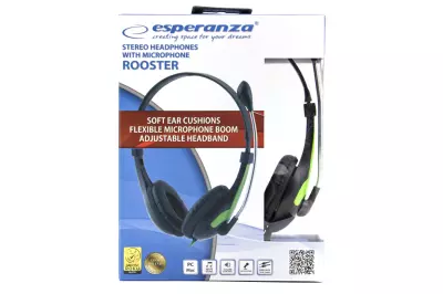Esperanza Rooster sztereó fejhallgató mikrofonnal, fekete-zöld (csatlakozó: 2x audio jack, most AJÁNDÉK 1x csatlakozóra alakítóval!)