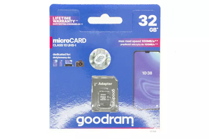 Goodram 32GB Class 10 MicroSDHC (CL10) kártya + adapter (M1AA-0320R12)
